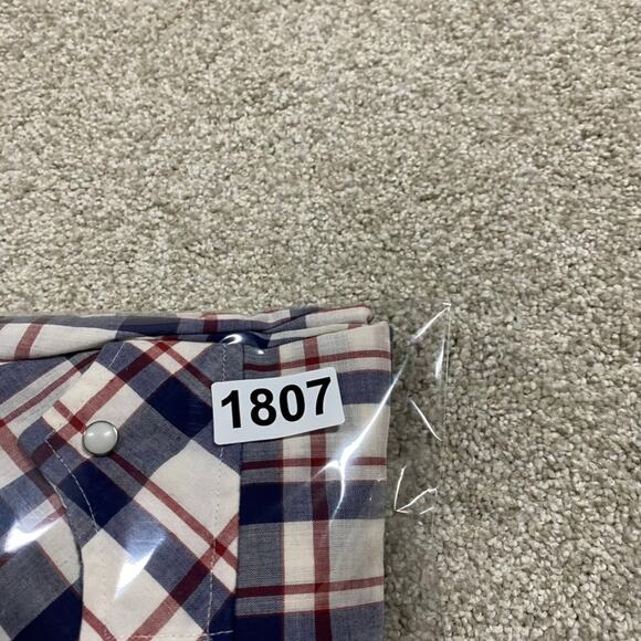 VTG Wrangler Shirt Mens XL Blue Pearl Snap Lightweight Plaid Western Cowboy 90s - Picture 8 of 8